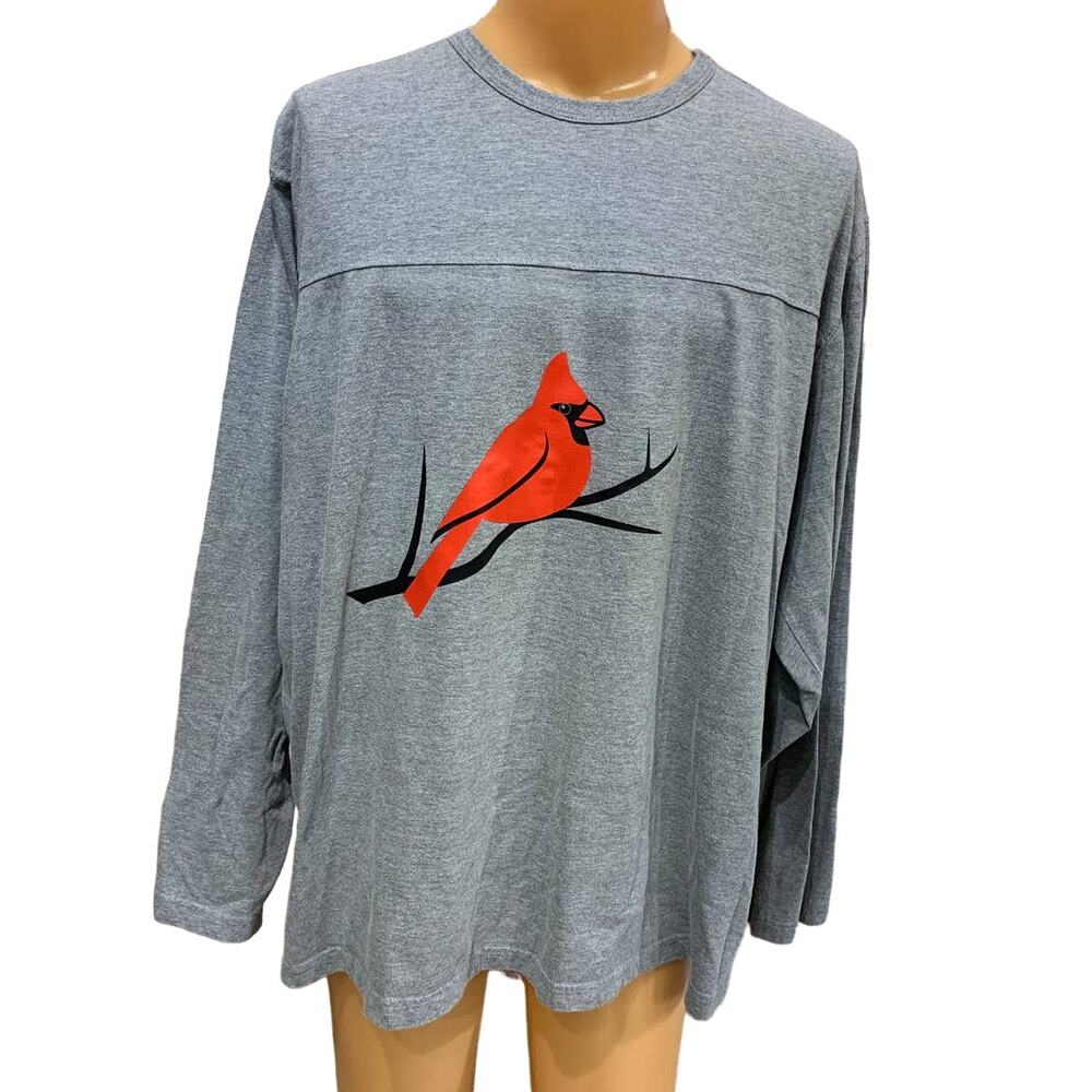Wingspan Inspired Mens 3XL Northern Cardinal Red Bird Custom Upcycled Henley